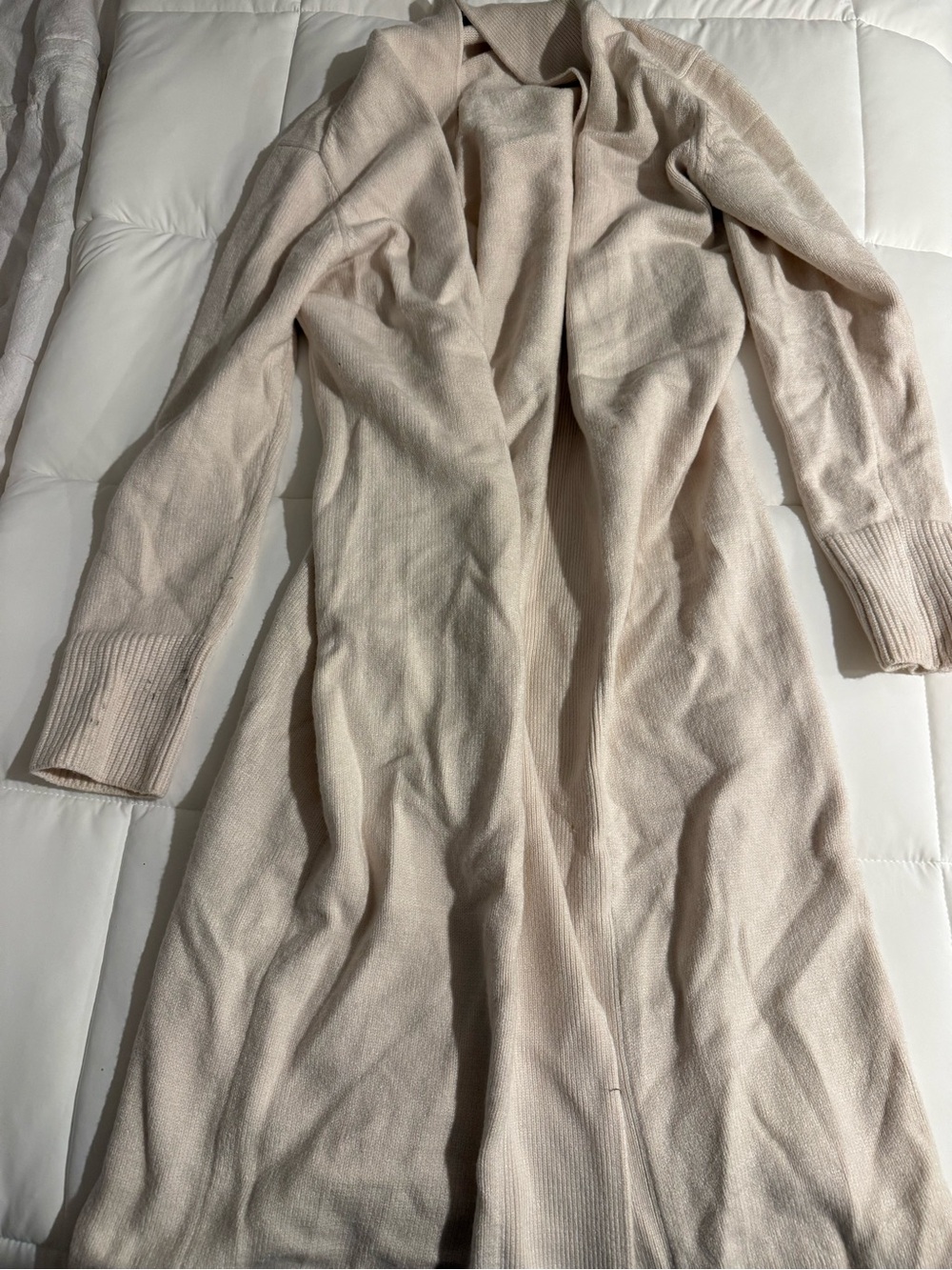 Zara Long Open-Front Cardigan in Light Beige